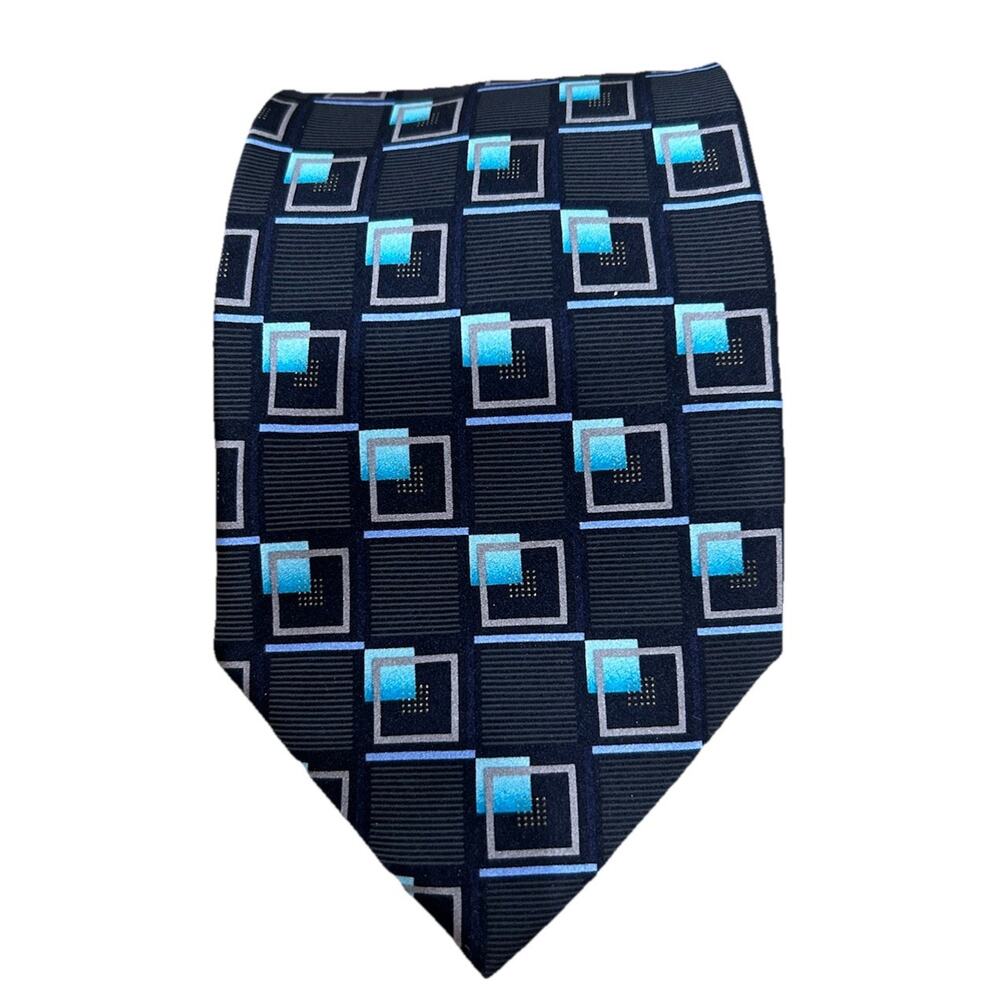 Giorgio Brutini‎ Mens Tie Black Blue 3.75” Diamond Pattern Regimental Collezione